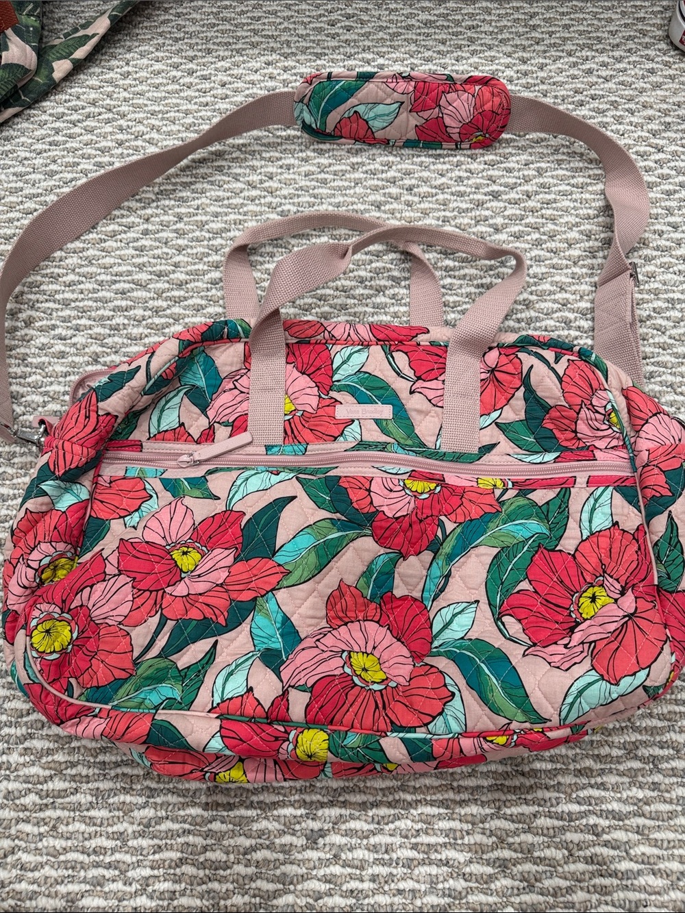Vera Bradley Coral Pink Floral Quilted Travel Duffel